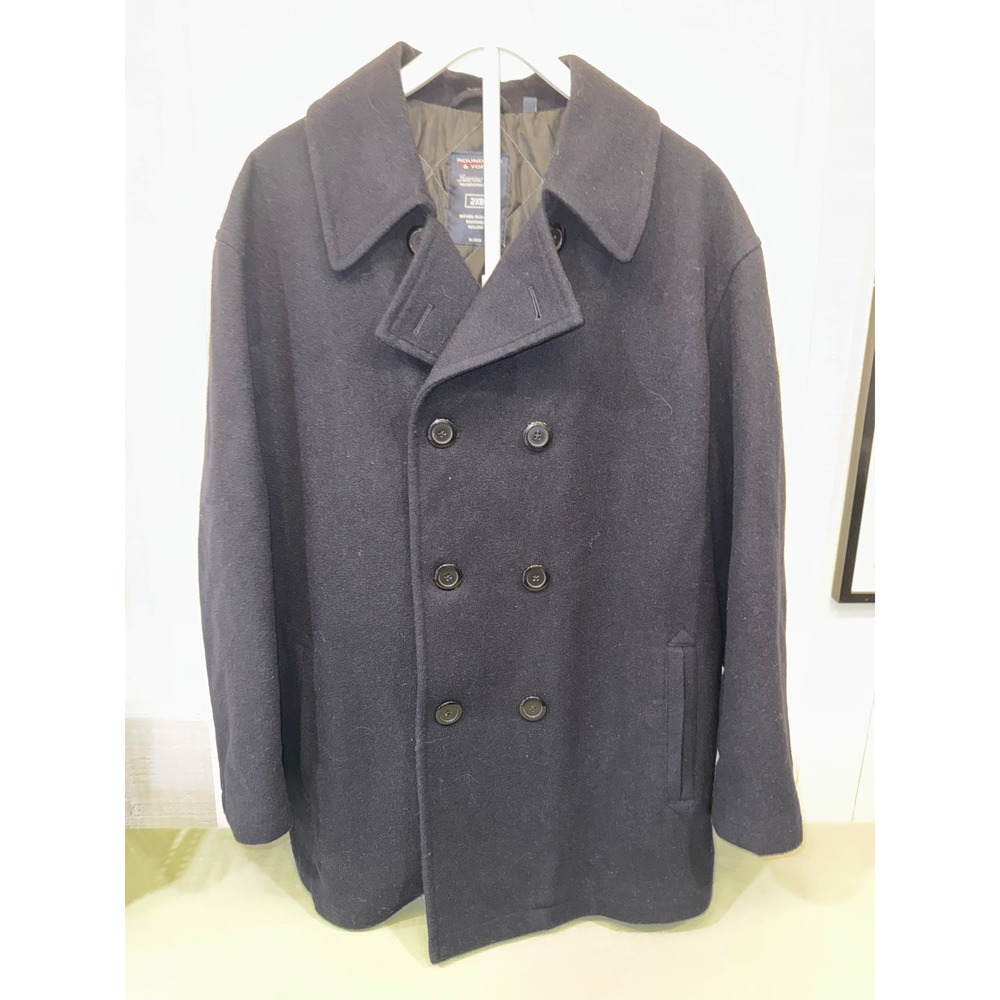 Roundtree & Yorke Pea Coat Mens Navy Blue Wool Blend Double Breasted 2XB